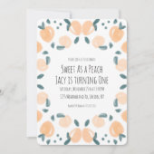 水彩桃のフルーツ誕生日パーティア縁どート 招待状 (正面)