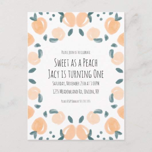 水彩桃のフルーツ誕生日パーティア縁どートI ポストカード (正面)