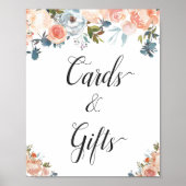 水彩桃のフローラカードとギフトサイン ポスター (正面)