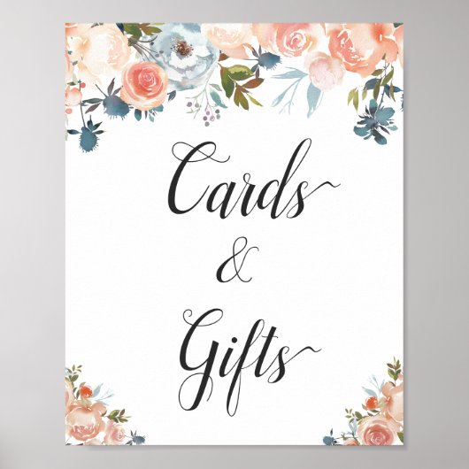 水彩桃のフローラカードとギフトサイン ポスター (正面)