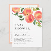 水彩桃の夏の赤ちゃんシャワー インビテーションポストカード (正面/裏面)