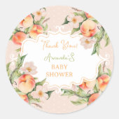 水彩桃の女の子の赤ちゃんシャワーありがとう ラウンドシール (正面)