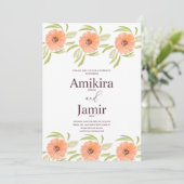 水彩桃の手の色彩の鮮やか花模様結婚ズ 招待状 (スタンド正面)