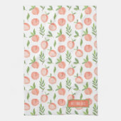 水彩桃の模様パーソナライズされた キッチンタオル (縦)