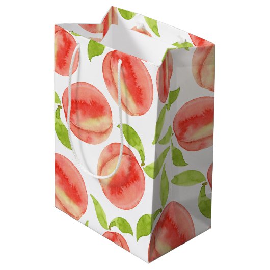 水彩桃の模様 ミディアムペーパーバッグ (裏面アングル)