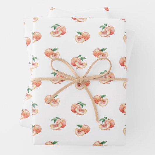 水彩桃の模様 ラッピングペーパーシート (インサイチュ)
