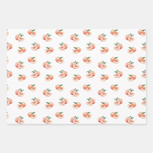 水彩桃の模様 ラッピングペーパーシート (正面)