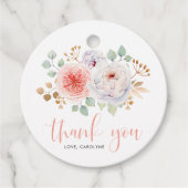 水彩桃の牡丹と金ゴールド葉ありがとう フェイバータグ (正面)