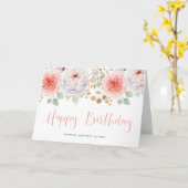 水彩桃の牡丹と金ゴールド葉誕生日 カード (黄色い花)