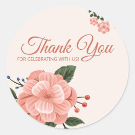 水彩桃の花ありがとうございます ラウンドシール