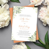 水彩桃の花とグリーンのウェディングステーショナリー 招待状