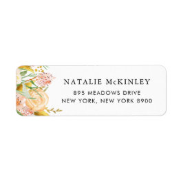 水彩桃の花と金ゴールド ラベル