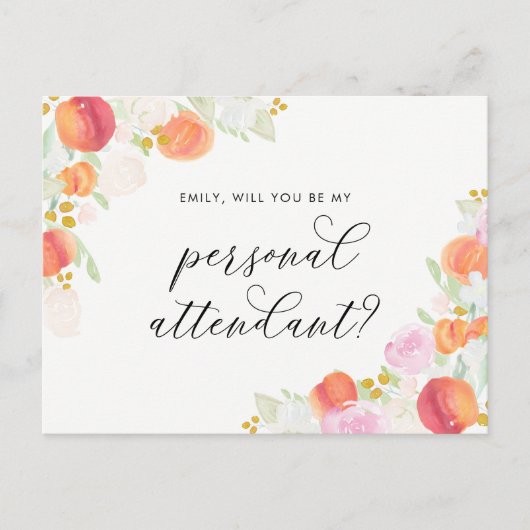 水彩桃の花のウェディングアテンダントに インビテーションポストカード (正面)