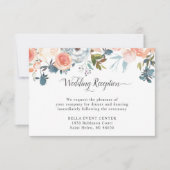 水彩桃の花のウェディングレセプションの詳細 招待状 (正面)