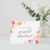 水彩桃の花のウェディング アテンダントにしてください インビテーションポストカード (スタンド正面)