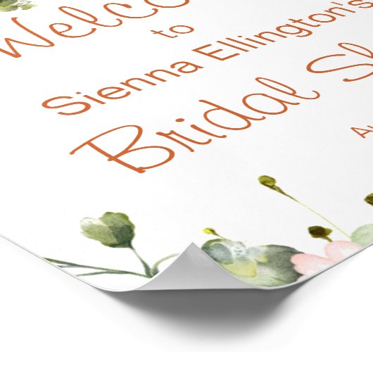 水彩桃の花のウェルカムサイン 花嫁のシャワー ポスター (角)