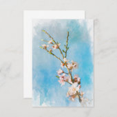 水彩桃の花のノートカード サンキューカード (正面/裏面)