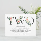 水彩桃の花のフラワーデザイン 2歳の誕生日 招待状 (スタンド正面)