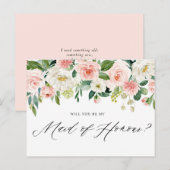 水彩桃の花のブーケ 私のメイド・オブ・オナーになって インビテーションポストカード (正面/裏面)