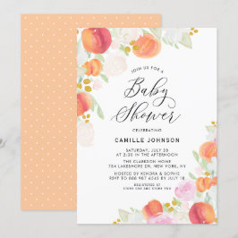水彩桃の花のベビーシャワー 招待状