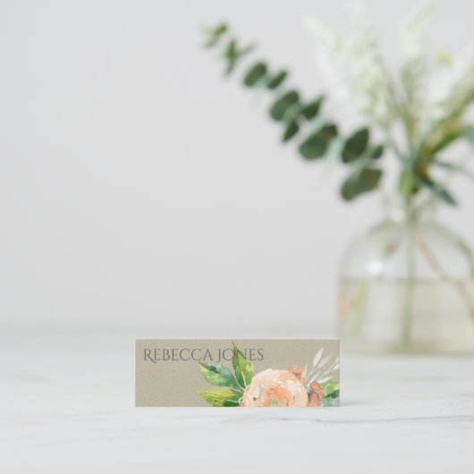 水彩桃の花の緑の葉アドレス スキニー名刺 (スタンド正面)