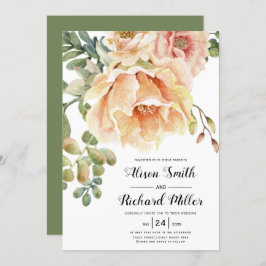 水彩桃の花スクリプトタイポグラフィ結婚ズ 招待状