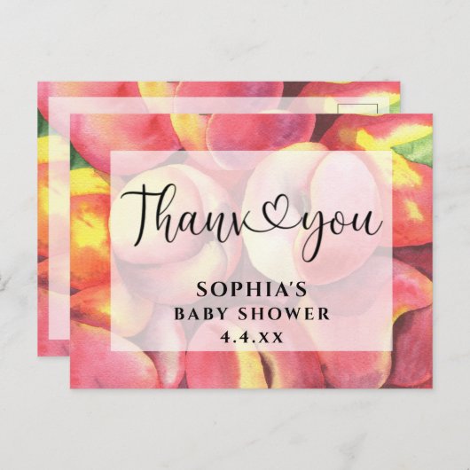 水彩桃の花 - ベビーシャワーのご招待ありがとう ポストカード (正面/裏面)