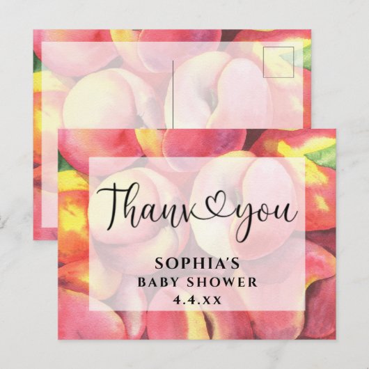 水彩桃の花 - ベビーシャワーのご案内 ポストカード (正面/裏面)