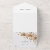 水彩桃の茶色のアーチ付き結婚svp オールインワン招待状 (外側)