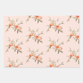 水彩桃の誕生日パーティー ラッピングペーパーシート