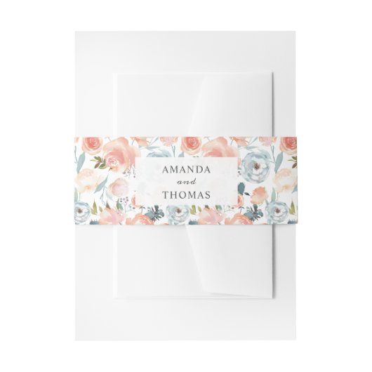 水彩桃オレンジ素朴フローラ結婚ズ 招待状ベリーバンド (正面例)