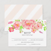 水彩桃バラウェディングRSVP 出欠カード (正面/裏面)