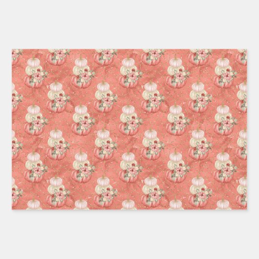 水彩桃ピンククリームカボチャのテーマパーティー ラッピングペーパーシート (正面3)