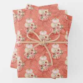 水彩桃ピンククリームカボチャのテーマパーティー ラッピングペーパーシート