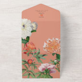 水彩桃ピンク牡丹結婚花 オールインワン招待状 (外側)