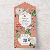 水彩桃ピンク牡丹結婚花 オールインワン招待状 (内側)