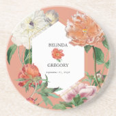 水彩桃ピンク牡丹結婚花 コースター (正面)