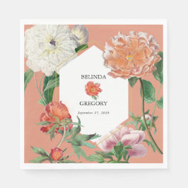 水彩桃ピンク牡丹結婚花 スタンダードランチョンナプキン
