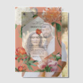 水彩桃ピンク牡丹結婚花 ベラム紙招待状 (オフセット (カップル))