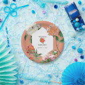 水彩桃ピンク牡丹結婚花 ペーパープレート (パーティー)