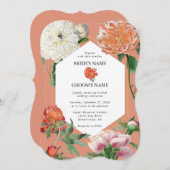 水彩桃ピンク牡丹結婚花 招待状 (正面/裏面)