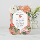 水彩桃ピンク牡丹結婚花 招待状 (スタンド正面)