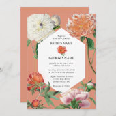 水彩桃ピンク牡丹結婚花 招待状 (正面/裏面)