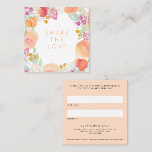 水彩桃フローラフレーム紹介カード 紹介カード (正面/裏面)