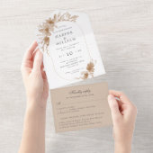 水彩桃フローラ封筒三結婚折 オールインワン招待状 (貼ってはがせる)