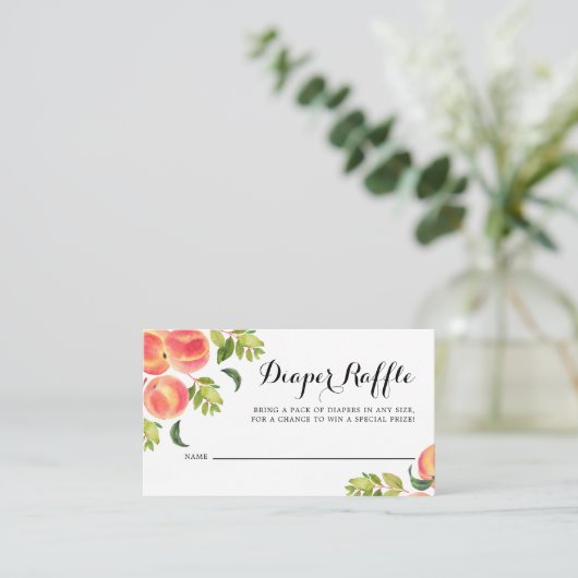 水彩桃ベビーシャワーおむつラッフルカード プレイスカード (スタンド正面)