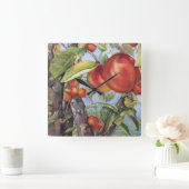 水彩桃樹園果樹収穫  スクエア壁時計 (ホーム)