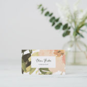 水彩桃牡丹の花と離れ 名刺 (スタンド正面)