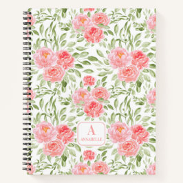 水彩桃牡丹模様モノグラムノート ノートブック