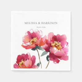 水彩桃牡丹 スタンダードカクテルナプキン